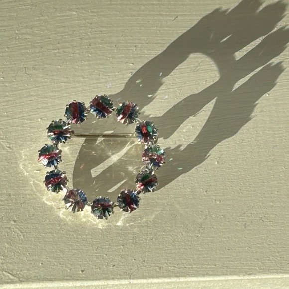 Vintage Silver Art Deco Iris Crystal Glass Eternity Brooch - Picture 5 of 7